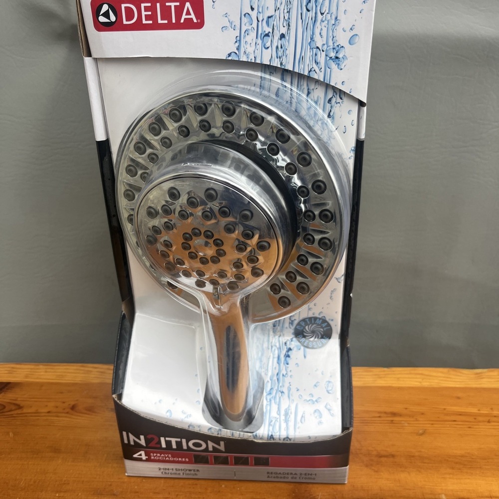 NEW Delta In2ition 2-in-1 Shower Head Brushed Nickel 4 Spray Settings 75955